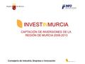 Consejería de Industria, Empresa e Innovación INVESTINMURCIA CAPTACIÓN DE INVERSIONES DE LA REGIÓN DE MURCIA 2008-2013.