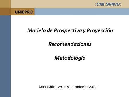 UNIEPRO Modelo de Prospectiva y Proyección Recomendaciones Metodología Montevideo, 29 de septiembre de 2014.