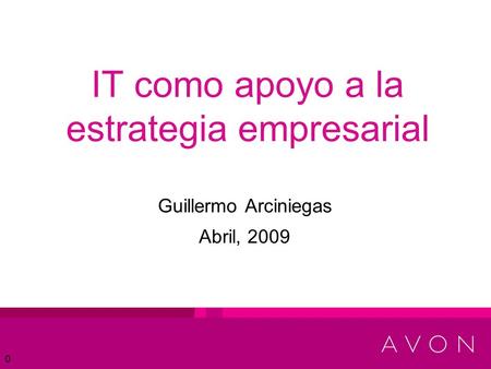 0 IT como apoyo a la estrategia empresarial Guillermo Arciniegas Abril, 2009.