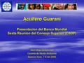 Acuifero Guarani Presentacion del Banco Mundial Sexta Reunion del Consejo Superior (CSDP) Abel Mejia Betancourt Gerente de Medio Ambiente Buenos Aires,