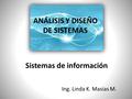 ANÁLISIS Y DISEÑO DE SISTEMAS Ing. Linda K. Masias M. Sistemas de información.