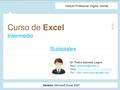 Versión: Microsoft Excel 2007 Curso de Excel Intermedio Subtotales Dr. Pedro Salcedo Lagos Mail: Web: