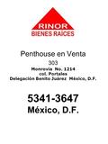 Penthouse en Venta 303 Monrovia No. 1214 col. Portales Delegación Benito Juárez México, D.F. 5341-3647 México, D.F.