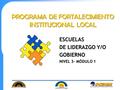 PROGRAMA DE FORTALECIMIENTO INSTITUCIONAL LOCAL ESCUELAS DE LIDERAZGO Y/O GOBIERNO NIVEL 3- MÓDULO 1.