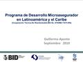 Guillermo Aponte Septiembre 2010 Programa de Desarrollo Microasegurador en Latinoamérica y el Caribe (Cooperación Técnica No Reembolsable BID No. ATN/ME-11675-RG)