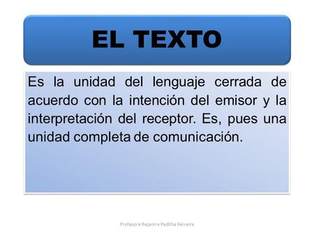 EL TEXTO Es la unidad del lenguaje cerrada de acuerdo con la intención del emisor y la interpretación del receptor. Es, pues una unidad completa de comunicación.