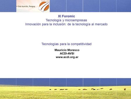 XI Foromic Tecnología y microempresas Innovación para la inclusión: de la tecnología al mercado Tecnologías para la competitividad Mauricio Moresco ACDI-AVSI.