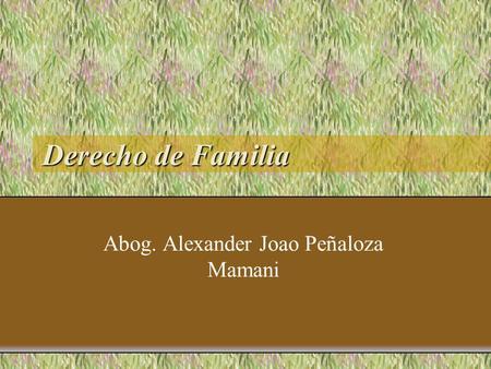 Derecho de Familia Abog. Alexander Joao Peñaloza Mamani.