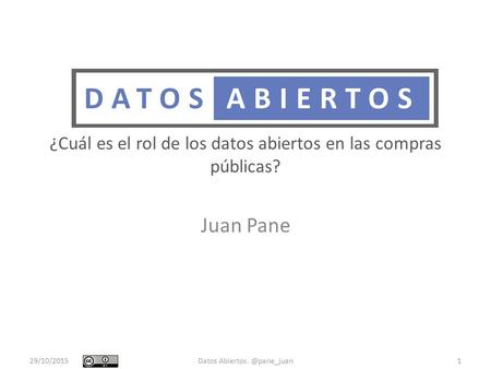 ¿Cuál es el rol de los datos abiertos en las compras públicas? Juan Pane 29/10/2015Datos