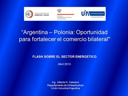 Ing. Alberto H. Calsiano Departamento de Infraestructura Unión Industrial Argentina “Argentina – Polonia: Oportunidad para fortalecer el comercio bilateral