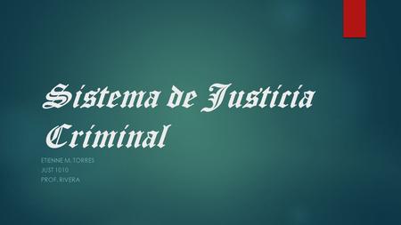 Sistema de Justicia Criminal ETIENNE M. TORRES JUST 1010 PROF. RIVERA.