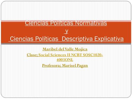 Maribel del Valle Mojica Clase; Social Sciences II NCBT SOSC1020- 4003ONLSocial Sciences II NCBT SOSC1020- 4003ONL Profesora; Marisel Pagan Ciencias Políticas.