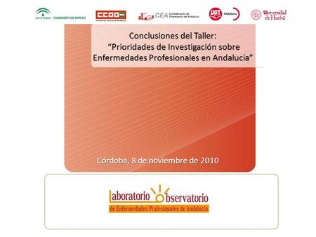 Conclusiones del Taller: “Prioridades de Investigación sobre Enfermedades Profesionales en Andalucía” Córdoba, 8 de noviembre de 2010.