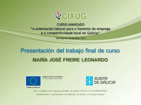 Eixo 2, Medida 2.65, Programa Operativo de Galicia 2007–2013 CCI2007ES051PO004 “Modernización e reforzamento de instancias en relación co mercado laboral”
