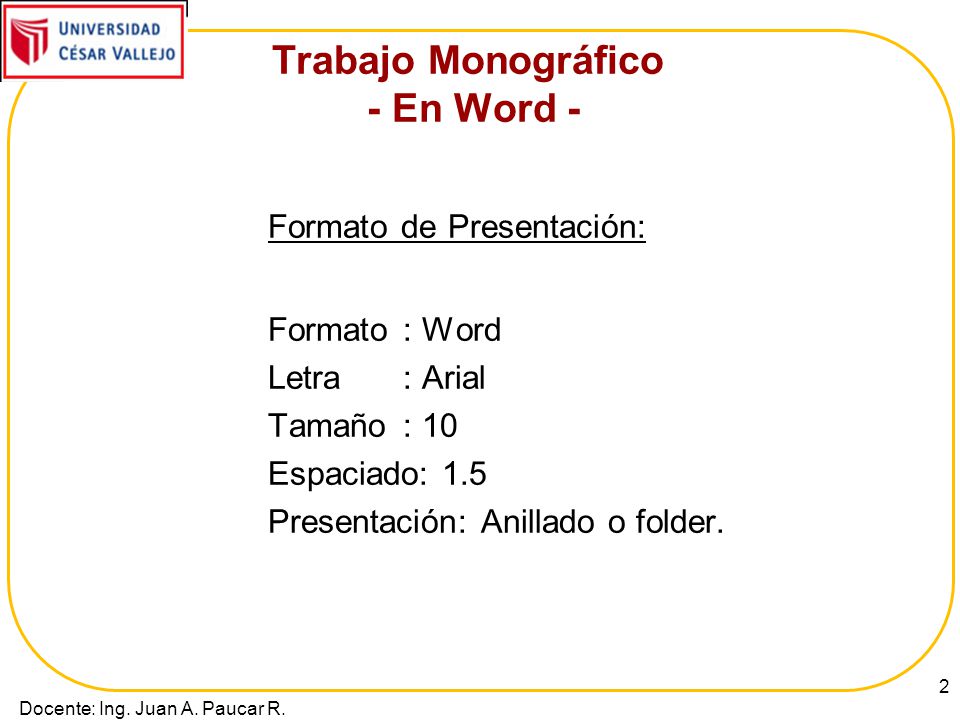 trabajo de investigación segundo informe parcial pautas formato de monografia en word