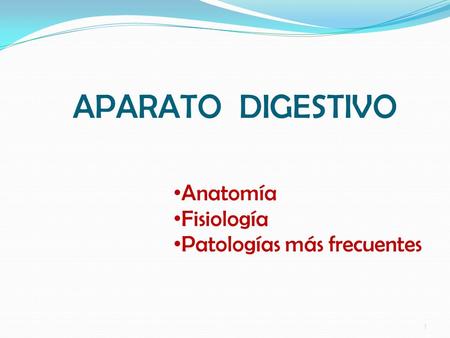 APARATO DIGESTIVO Anatomía Fisiología Patologías más frecuentes 1.