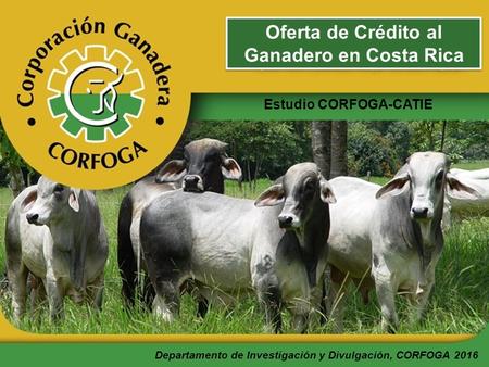 Oferta de Crédito al Ganadero en Costa Rica Estudio CORFOGA-CATIE Departamento de Investigación y Divulgación, CORFOGA 2016.