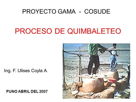 PROCESO DE QUIMBALETEO PROYECTO GAMA - COSUDE Ing. F. Ulises Coyla A. PUNO ABRIL DEL 2007.