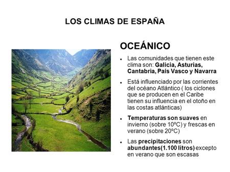 OCEÁNICO LOS CLIMAS DE ESPAÑA