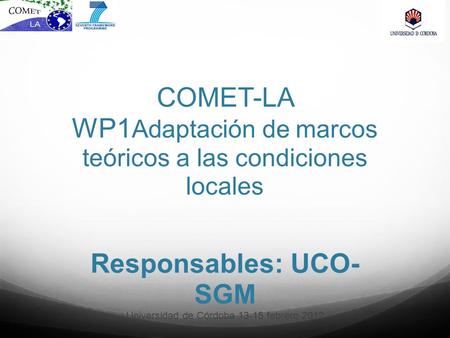 COMET-LA WP1 Adaptación de marcos teóricos a las condiciones locales Responsables: UCO- SGM Universidad de Córdoba 13-15 febrero 2012.