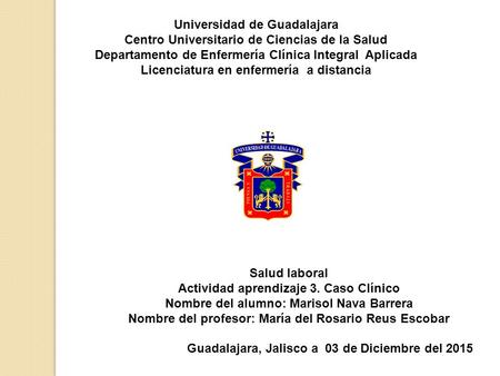 Universidad de Guadalajara Centro Universitario de Ciencias de la Salud Departamento de Enfermería Clínica Integral Aplicada Licenciatura en enfermería.