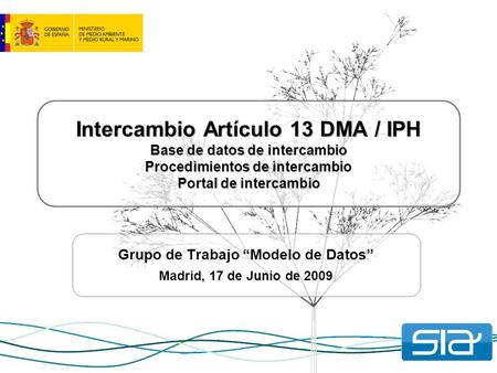 Intercambio Artículo 13 DMA / IPH Base de datos de intercambio Procedimientos de intercambio Portal de intercambio Grupo de Trabajo “Modelo de Datos” Madrid,