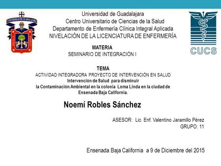Universidad de Guadalajara Centro Universitario de Ciencias de la Salud Departamento de Enfermería Clínica Integral Aplicada NIVELACIÓN DE LA LICENCIATURA.