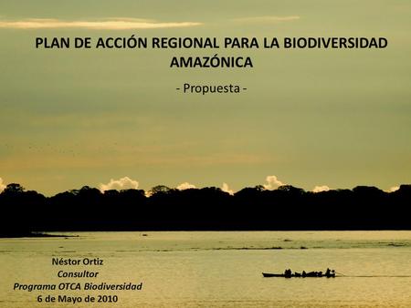 PLAN DE ACCIÓN REGIONAL PARA LA BIODIVERSIDAD AMAZÓNICA - Propuesta - Néstor Ortiz Consultor Programa OTCA Biodiversidad 6 de Mayo de 2010.