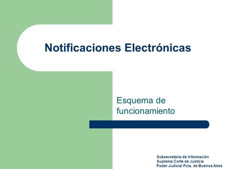 Notificaciones Electrónicas Esquema de funcionamiento Subsecretaría de Información Suprema Corte de Justicia Poder Judicial Pcia. de Buenos Aires.