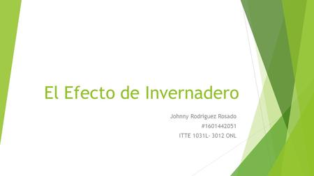 El Efecto de Invernadero Johnny Rodriguez Rosado #1601442051 ITTE 1031L- 3012 ONL.