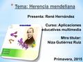 Curso: Aplicaciones educativas multimedia Presenta: René Hernández Mtra titular: Niza Gutiérrez Ruiz Primavera, 2015.