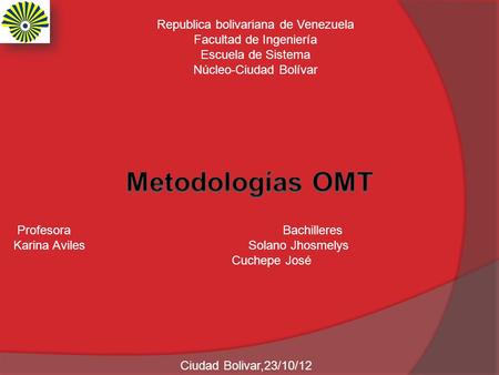Metodologías OMT Republica bolivariana de Venezuela