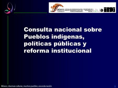 México, diversas culturas, muchos pueblos, una sola nación. 1 Consulta nacional sobre Pueblos indígenas, políticas públicas y reforma institucional.