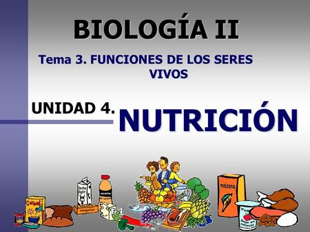 BIOLOGÍA II Tema 3. FUNCIONES DE LOS SERES 				 VIVOS UNIDAD 4. NUTRICIÓN.