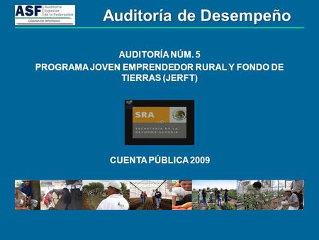 AUDITORÍA NÚM. 5 PROGRAMA JOVEN EMPRENDEDOR RURAL Y FONDO DE TIERRAS (JERFT) CUENTA PÚBLICA 2009 Auditoría de Desempeño.