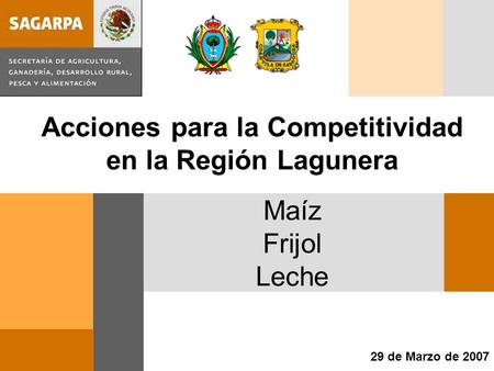 Maíz Frijol Leche 29 de Marzo de 2007 Acciones para la Competitividad en la Región Lagunera.