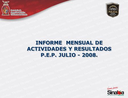 INFORME MENSUAL DE ACTIVIDADES Y RESULTADOS P.E.P. JULIO - 2008.