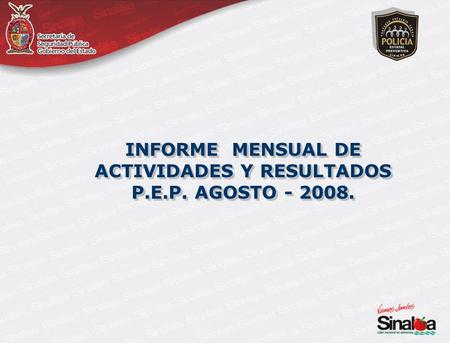 INFORME MENSUAL DE ACTIVIDADES Y RESULTADOS P.E.P. AGOSTO - 2008.
