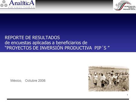 REPORTE DE RESULTADOS de encuestas aplicadas a beneficiarios de “PROYECTOS DE INVERSIÓN PRODUCTIVA PIP´S ” México, Octubre 2006.