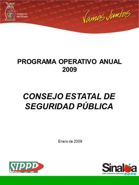 Consejo Estatal de Seguridad Pública Gobierno del Estado 9 CONSEJO ESTATAL DE SEGURIDAD PÚBLICA PROGRAMA OPERATIVO ANUAL 2009 Enero de 2009.