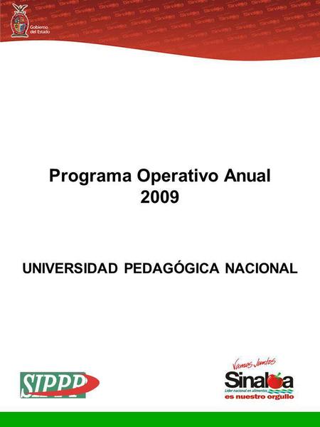 Sistema Integral de Planeación, Programación y Presupuestación Proceso para el Ejercicio Fiscal del año 2009 Gobierno del Estado Programa Operativo Anual.