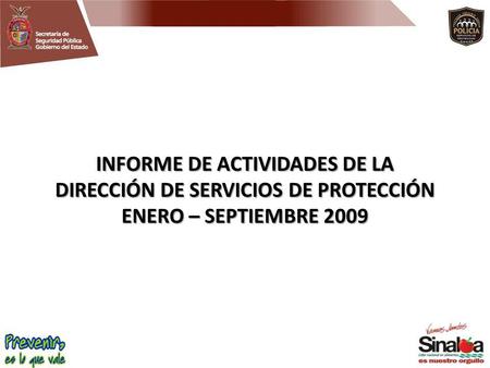 INFORME DE ACTIVIDADES DE LA DIRECCIÓN DE SERVICIOS DE PROTECCIÓN ENERO – SEPTIEMBRE 2009.