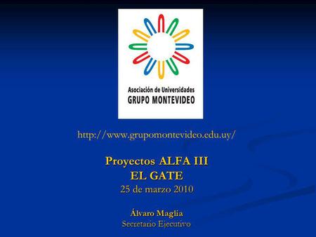 Proyectos ALFA III EL GATE 25 de marzo 2010 Álvaro Maglia Secretario Ejecutivo.