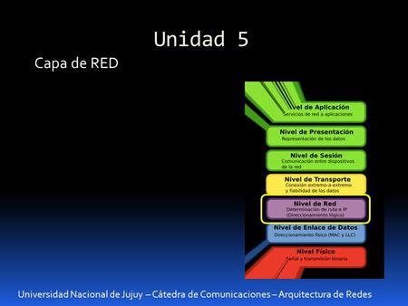 Unidad 5 Capa de RED Universidad Nacional de Jujuy – Cátedra de Comunicaciones – Arquitectura de Redes.