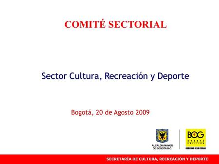 COMITÉ SECTORIAL Sector Cultura, Recreación y Deporte Bogotá, 20 de Agosto 2009.