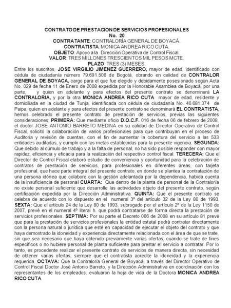 CONTRATO DE PRESTACION DE SERVICIOS PROFESIONALES No. 20