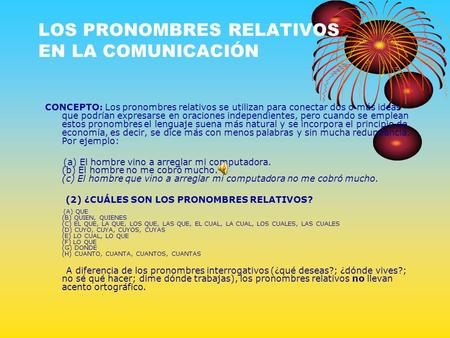 LOS PRONOMBRES RELATIVOS EN LA COMUNICACIÓN