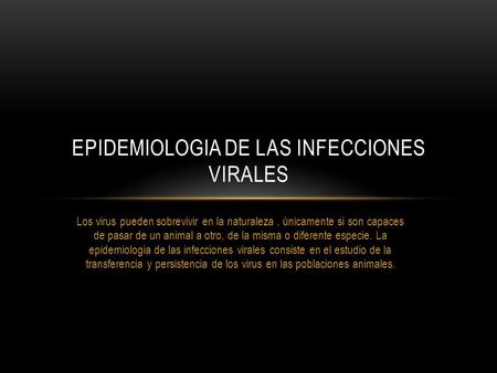 Epidemiologia de las infecciones virales