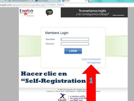 1 Hacer clic en “Self-Registration. 2 IR A: SELF REGISTRATION.