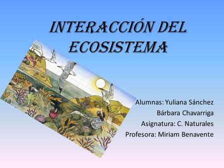 Interacción del ecosistema Alumnas: Yuliana Sánchez Bárbara Chavarriga Asignatura: C. Naturales Profesora: Miriam Benavente.